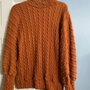 Cozy Cable Knit Turtleneck Sweater - Orange
